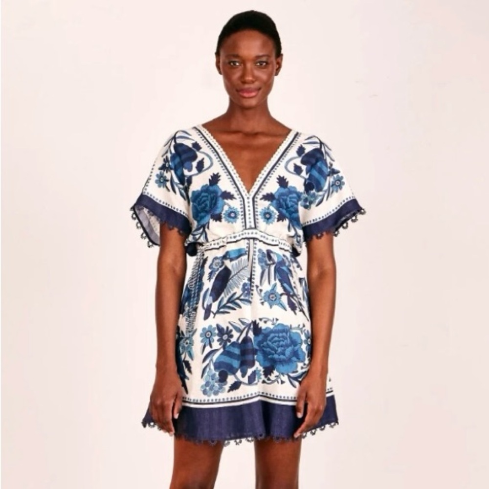FARM Rio Blue and White Floral Mini Dress
